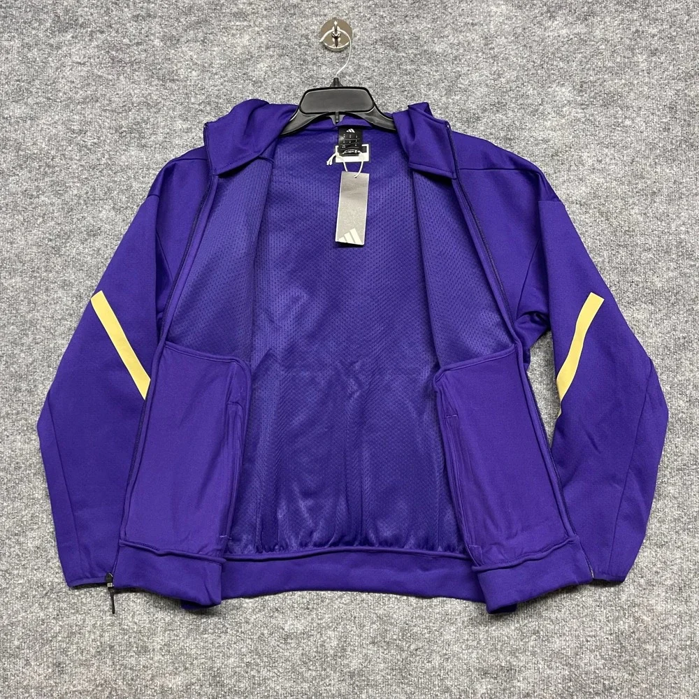 Washington Huskies Jacket Men Medium Purple Gold Adidas ZNE Full Zip Hooded NCAA